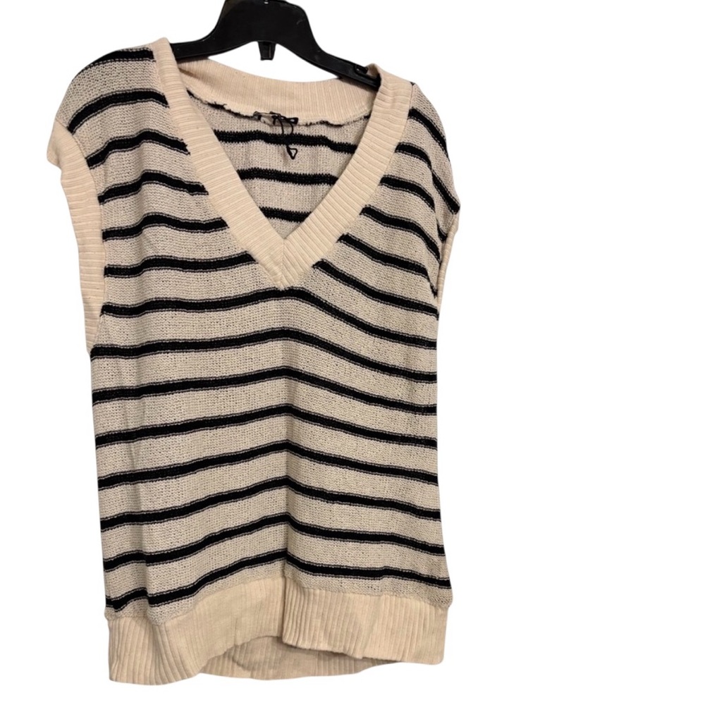 Zara V-Neck Striped Blouse in Black and Cream